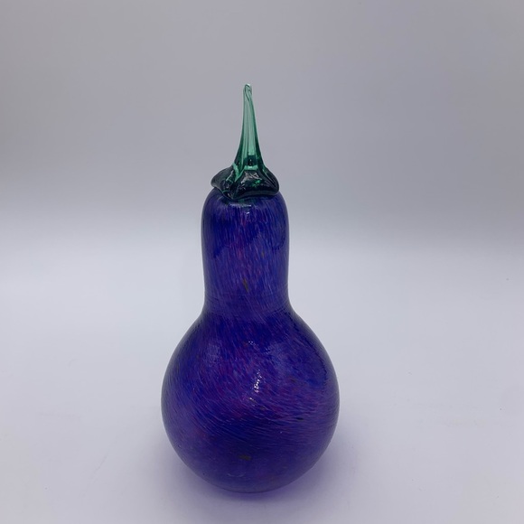 (SIGNED) Hand Blown Vegetable Eggplant Art Glass Sculpture Multi Color Swirl 8” - Picture 1 of 13